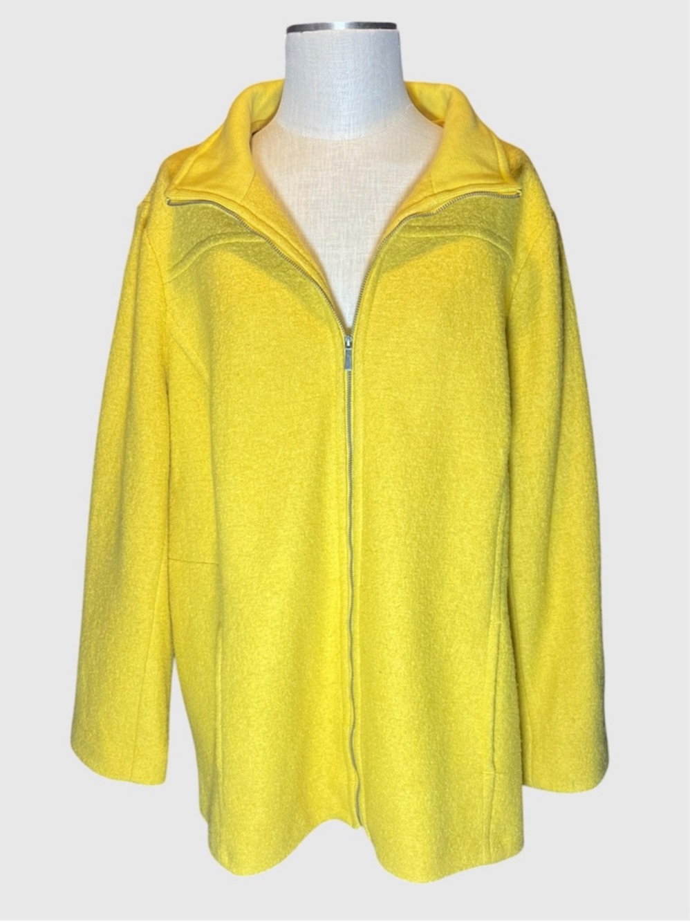💛Lands' End Mustard Yellow Boiled Wool Blend Zipper Front Coat Jacket